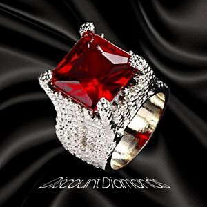 Women's Royal Red Ruby & White Topaz Cocktail Ring on 925 Sterling Silver